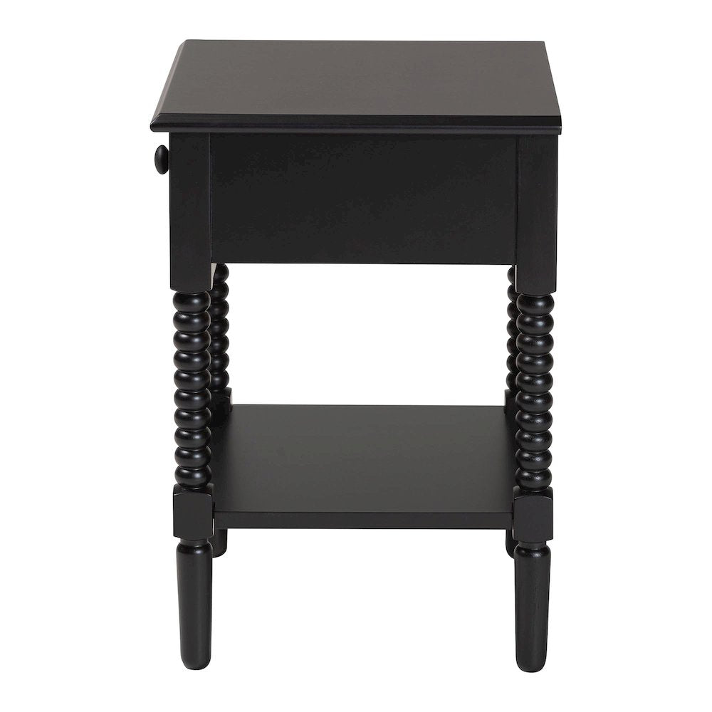 Braith Farmhouse Black Spindle Wood 1-Drawer Nightstand