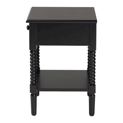 Braith Farmhouse Black Spindle Wood 1-Drawer Nightstand