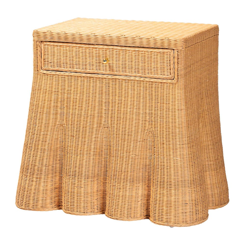 Scalloped Natural Rattan Console Table with Drawer, Rectangle