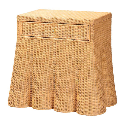 Scalloped Natural Rattan Console Table with Drawer, Rectangle