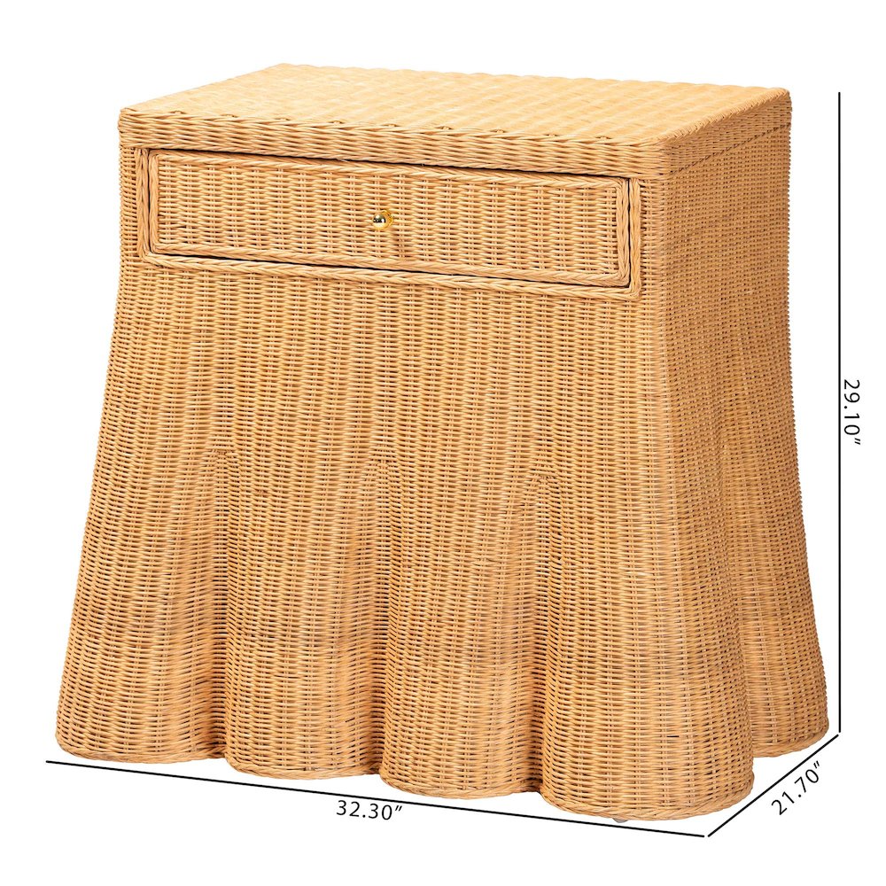 Scalloped Natural Rattan Console Table with Drawer, Rectangle