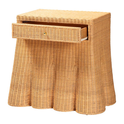 Scalloped Natural Rattan Console Table with Drawer, Rectangle