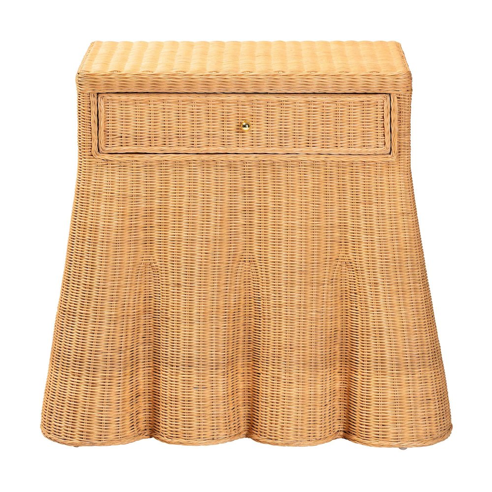 Scalloped Natural Rattan Console Table with Drawer, Rectangle