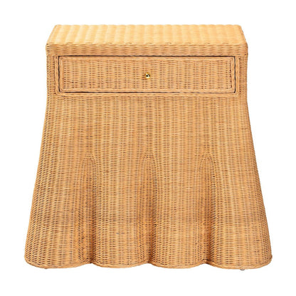 Scalloped Natural Rattan Console Table with Drawer, Rectangle