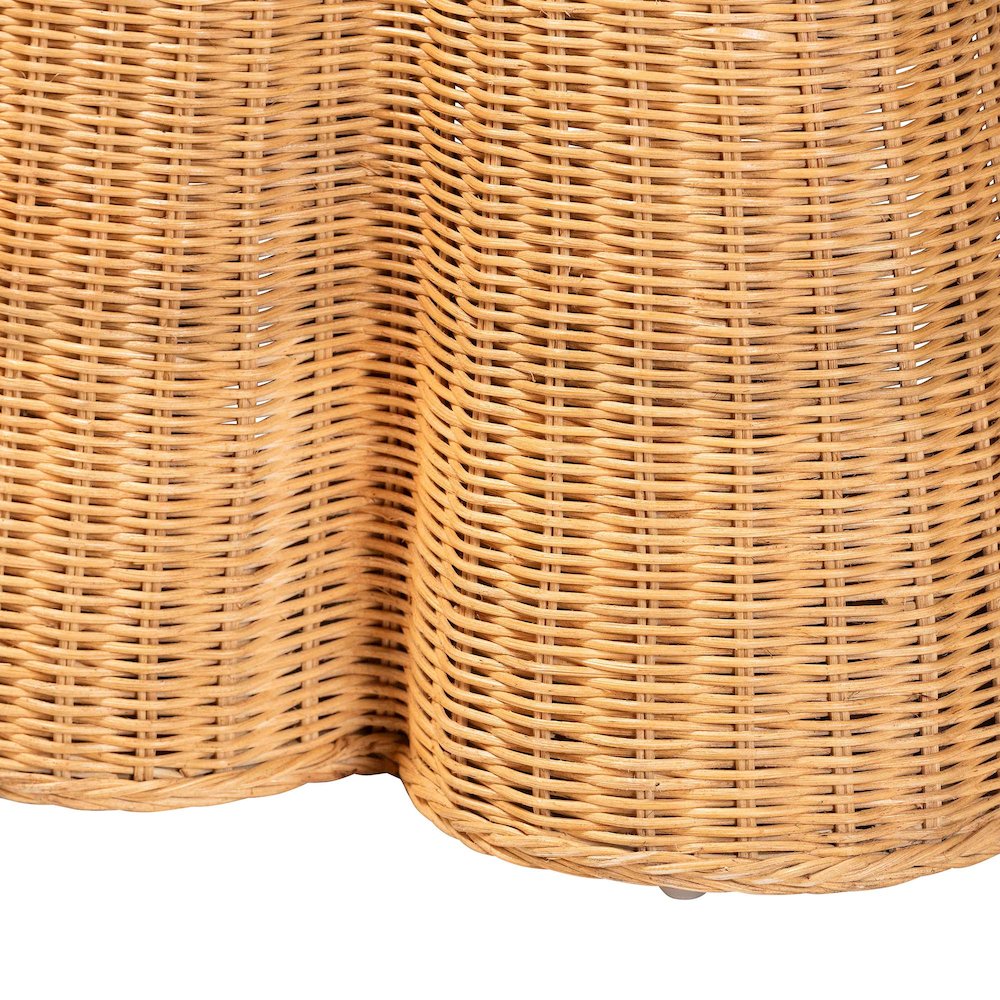 Scalloped Natural Rattan Console Table with Drawer, Rectangle