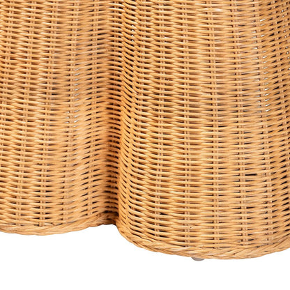 Scalloped Natural Rattan Console Table with Drawer, Rectangle