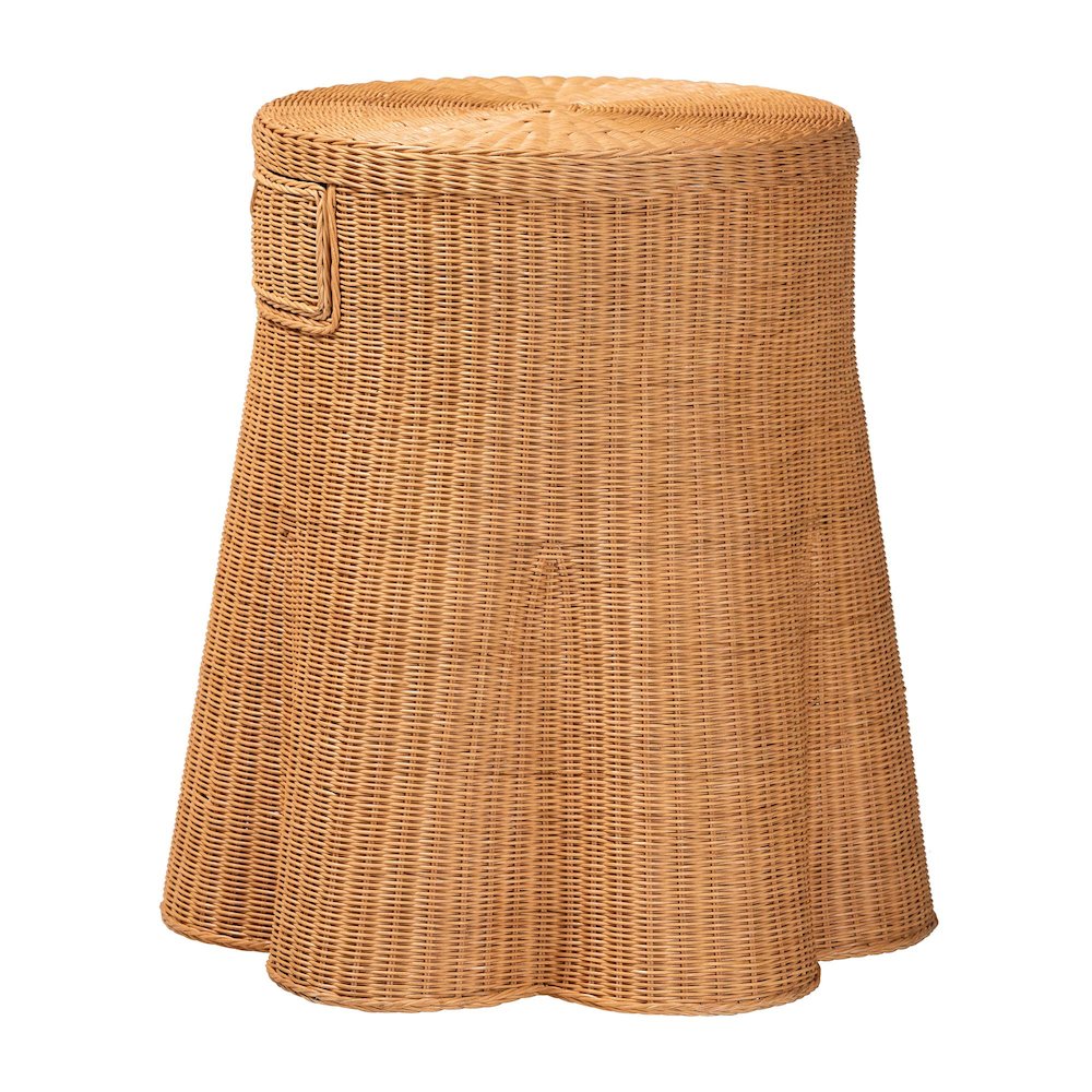 Scalloped Natural Rattan Console Table with Drawer, Round