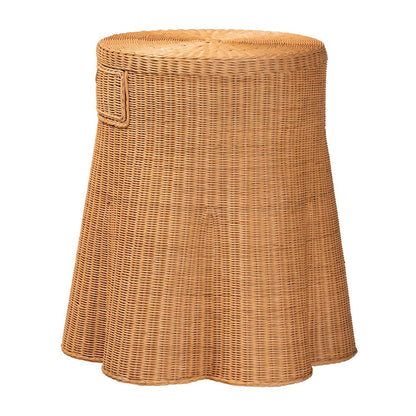 Scalloped Natural Rattan Console Table with Drawer, Round