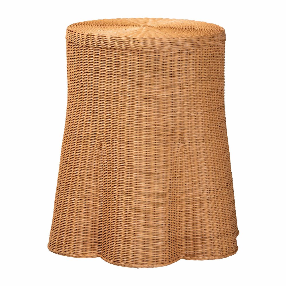 Scalloped Natural Rattan Console Table with Drawer, Round