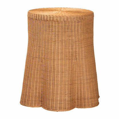 Scalloped Natural Rattan Console Table with Drawer, Round