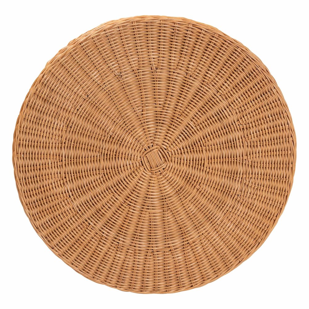 Scalloped Natural Rattan Console Table with Drawer, Round