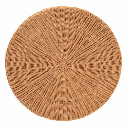 Scalloped Natural Rattan Console Table with Drawer, Round