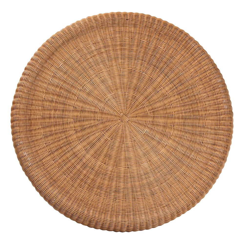 Natural Rattan Round Coffee Table with Scalloped Pedestal Base