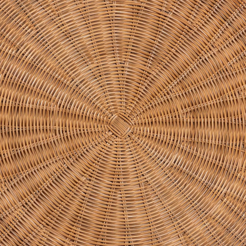Natural Rattan Round Coffee Table with Scalloped Pedestal Base