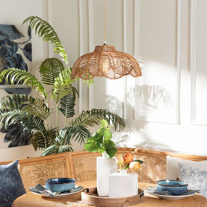 Neorah Natural Rattan Pendant Lampshade - Coastal Boho Ceiling Light Cover