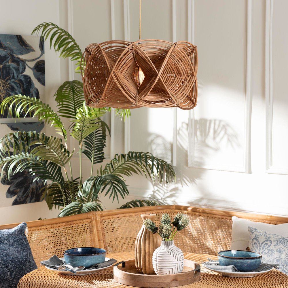 Jeneth Natural Rattan Pendant Lampshade - Coastal Boho Ceiling Light Cover