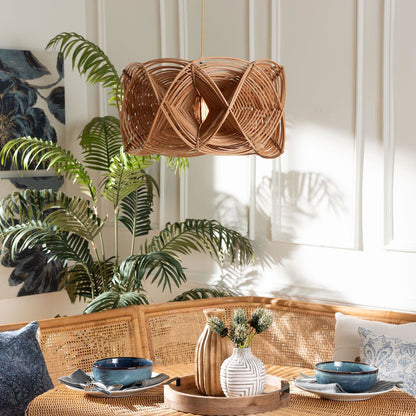 Jeneth Natural Rattan Pendant Lampshade - Coastal Boho Ceiling Light Cover