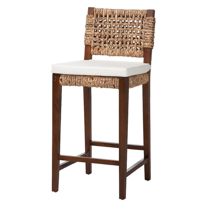 bali & pari Alise Handwoven Seagrass Bar Stool with Mahogany Wood Frame