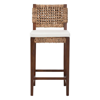 bali & pari Alise Handwoven Seagrass Bar Stool with Mahogany Wood Frame