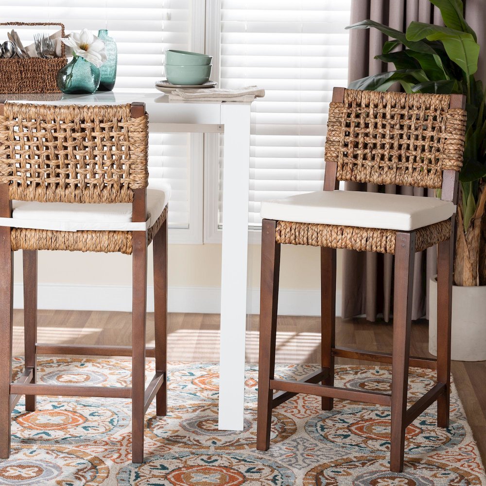 bali & pari Alise Handwoven Seagrass Bar Stool with Mahogany Wood Frame