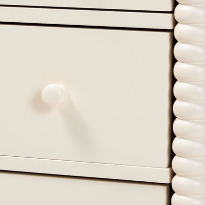 Braith Farmhouse Ivory Spindle Wood 5-Drawer Chest