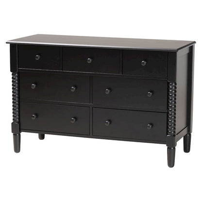 Braith Farmhouse Black Spindle Wood 7-Drawer Dresser