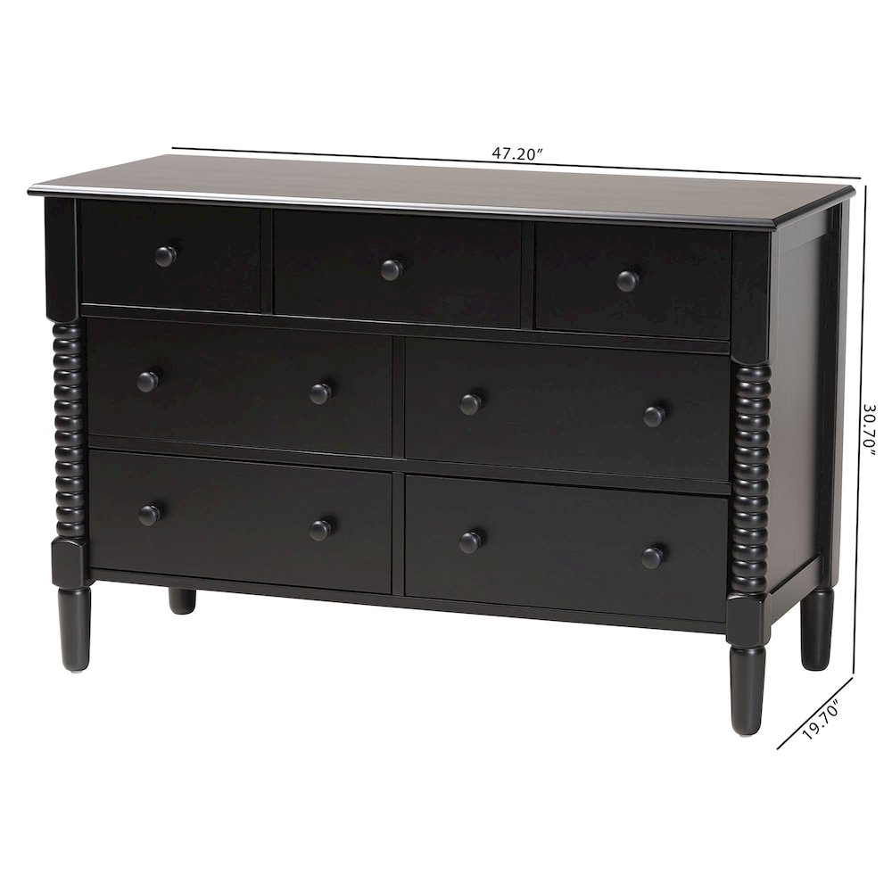 Braith Farmhouse Black Spindle Wood 7-Drawer Dresser