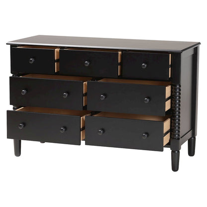 Braith Farmhouse Black Spindle Wood 7-Drawer Dresser
