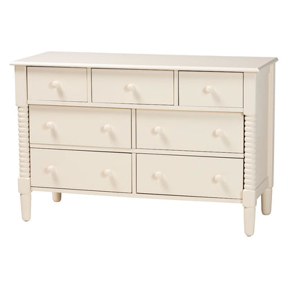 Braith Farmhouse Ivory Spindle Wood 7-Drawer Dresser