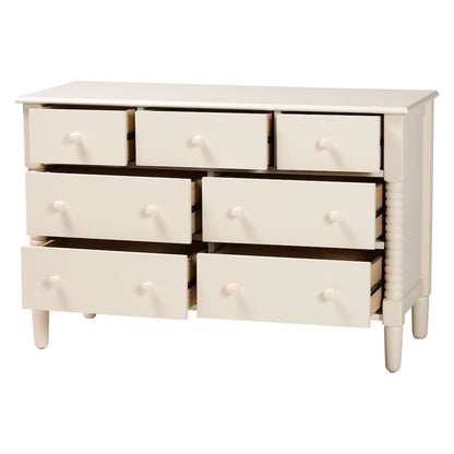 Braith Farmhouse Ivory Spindle Wood 7-Drawer Dresser