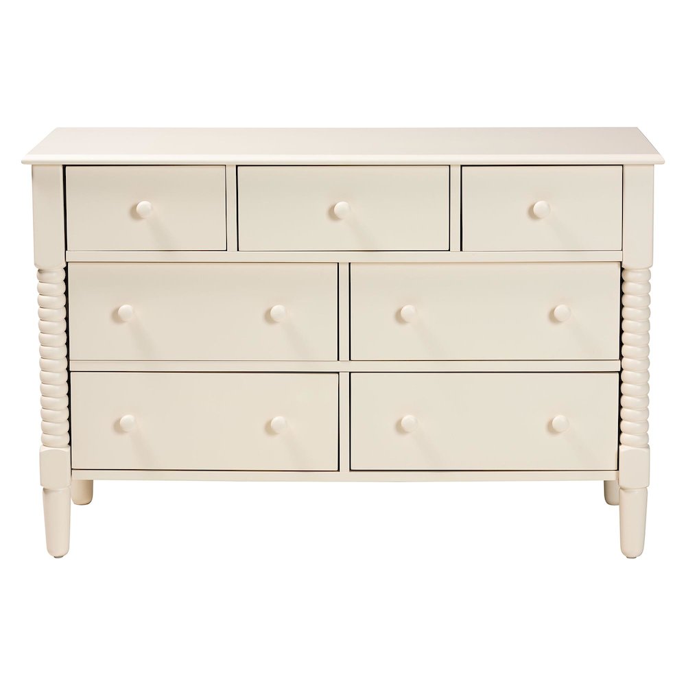 Braith Farmhouse Ivory Spindle Wood 7-Drawer Dresser