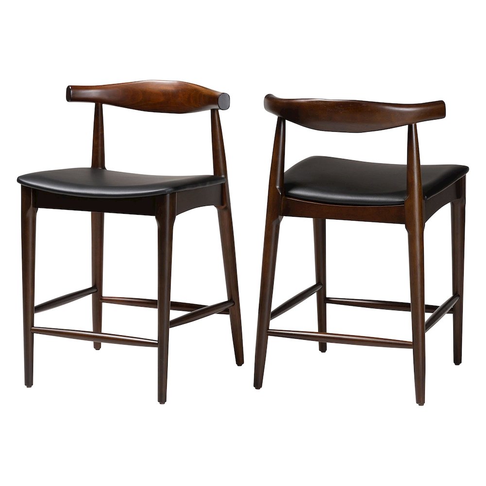 Eira Counter Stool Set of 2- Walnut Wood Frame Counter-height Chair