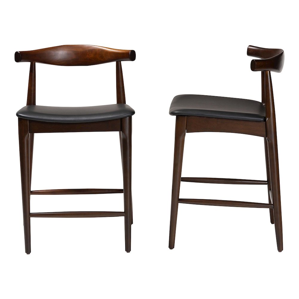 Eira Counter Stool Set of 2- Walnut Wood Frame Counter-height Chair
