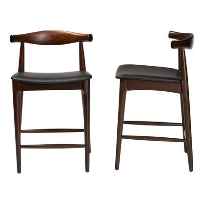 Eira Counter Stool Set of 2- Walnut Wood Frame Counter-height Chair