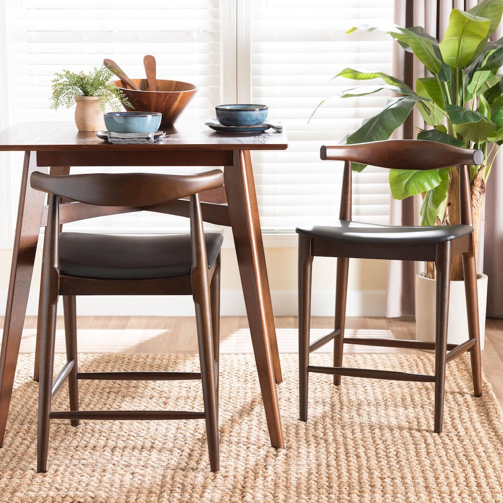 Eira Counter Stool Set of 2- Walnut Wood Frame Counter-height Chair