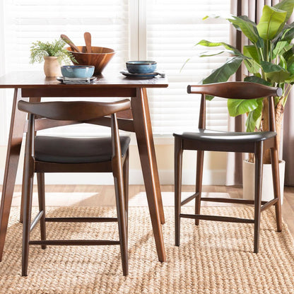 Eira Counter Stool Set of 2- Walnut Wood Frame Counter-height Chair