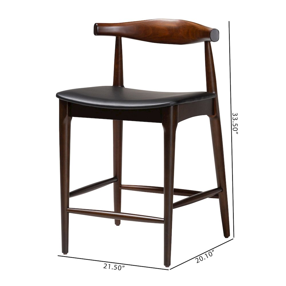 Eira Counter Stool Set of 2- Walnut Wood Frame Counter-height Chair