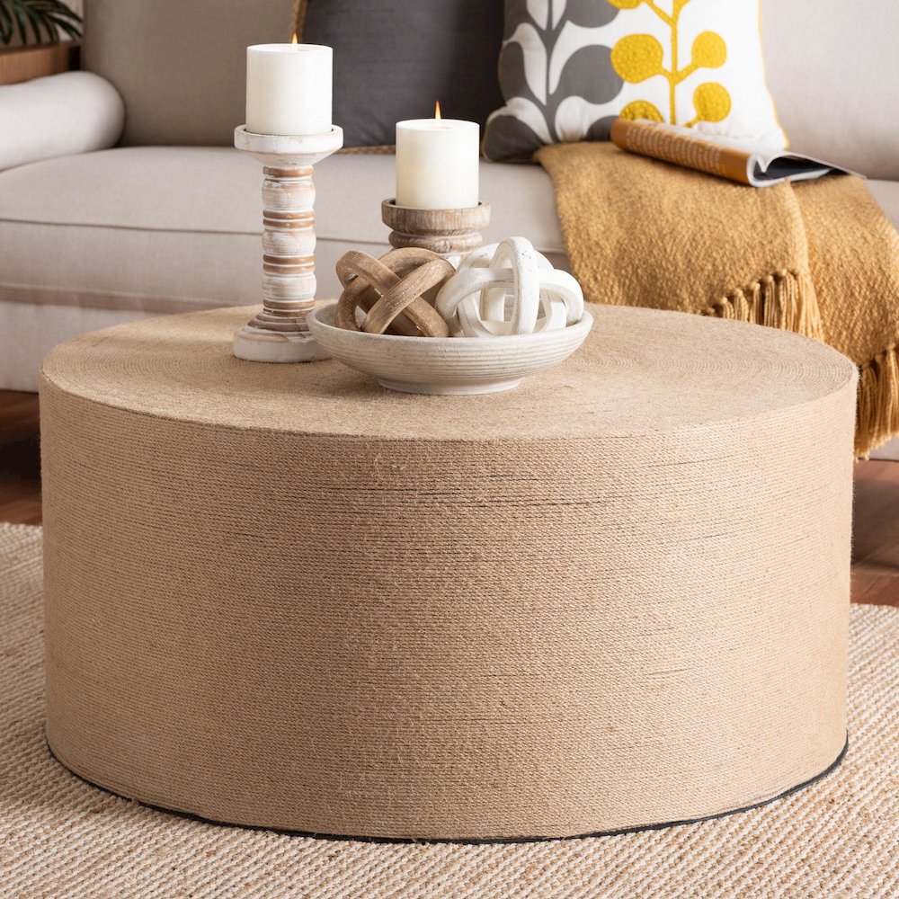 Lapis Handwoven Jute Coffee Table - Boho Round Centerpiece