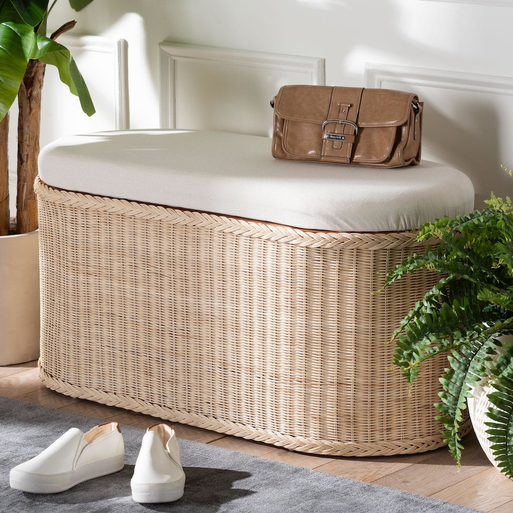 Barid Braided Natural Rattan Storage Bench