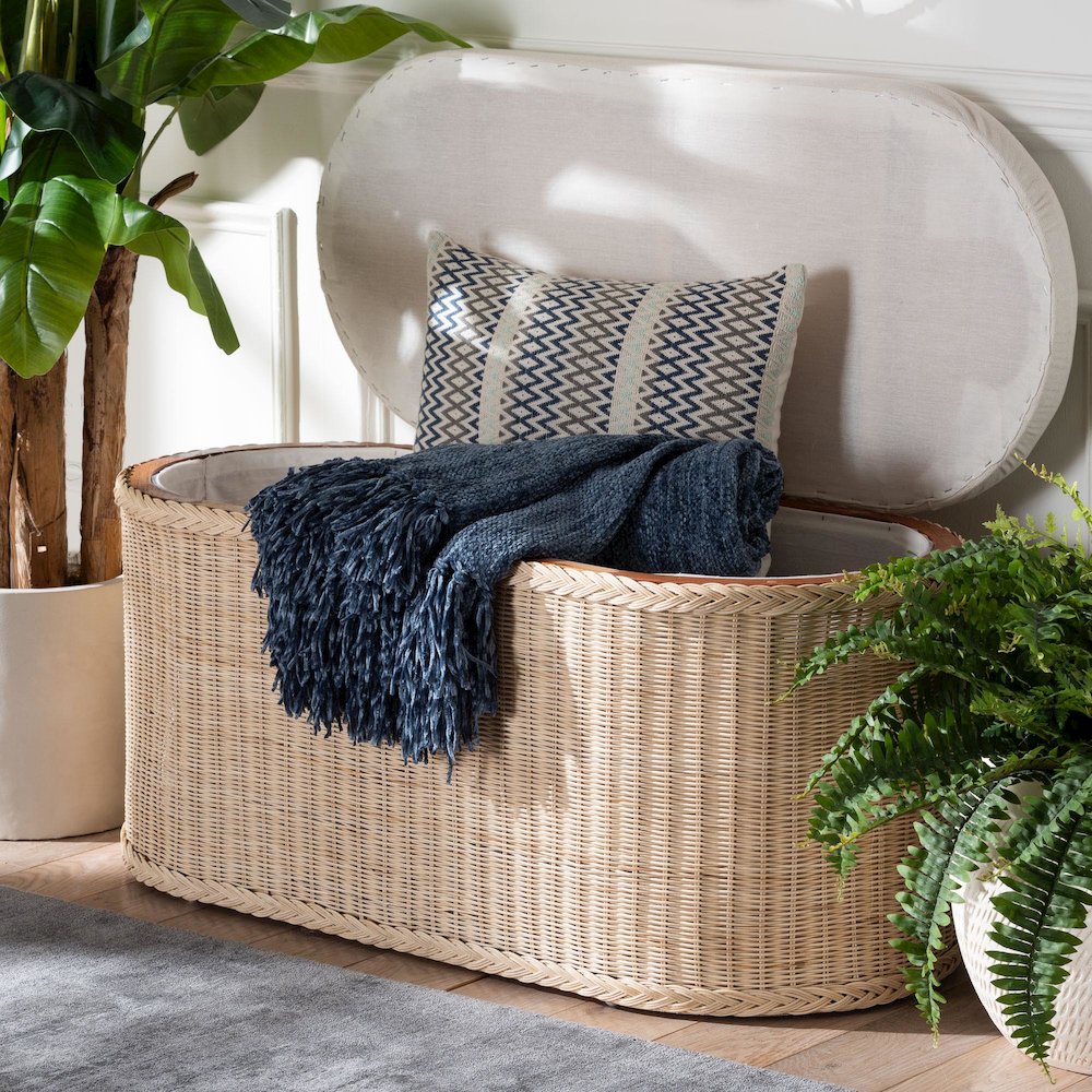 Barid Braided Natural Rattan Storage Bench