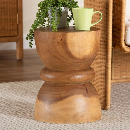 Wood Side Table - Handcrafted Sculptural End Table with Hourglass Design