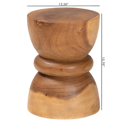Wood Side Table - Handcrafted Sculptural End Table with Hourglass Design