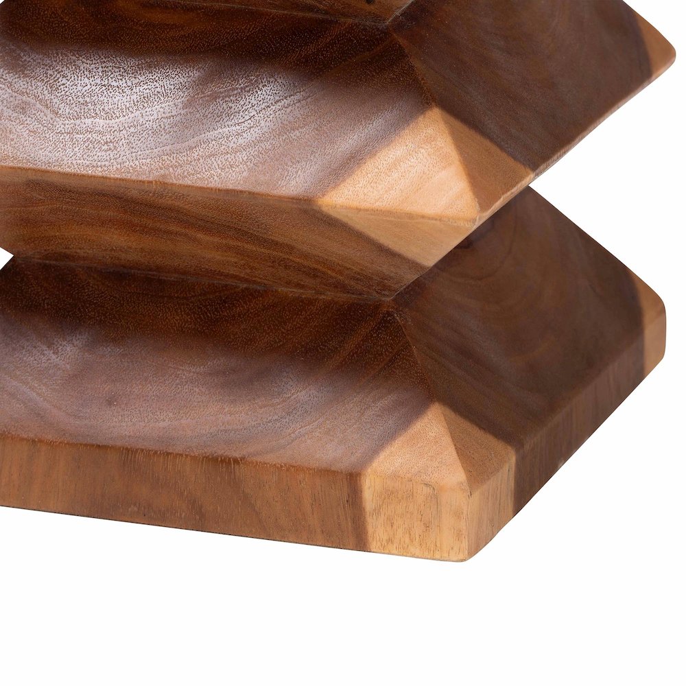 Solid Suar Wood Side Table - Hand-Carved Sculptural End Table with Zigzag Design