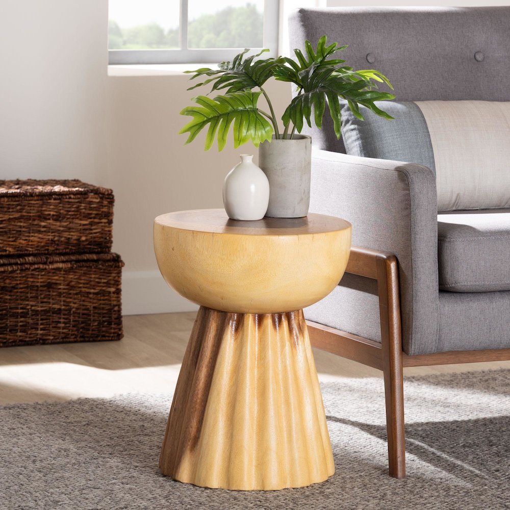 Alara Hand-carved Suar Wood Side Table