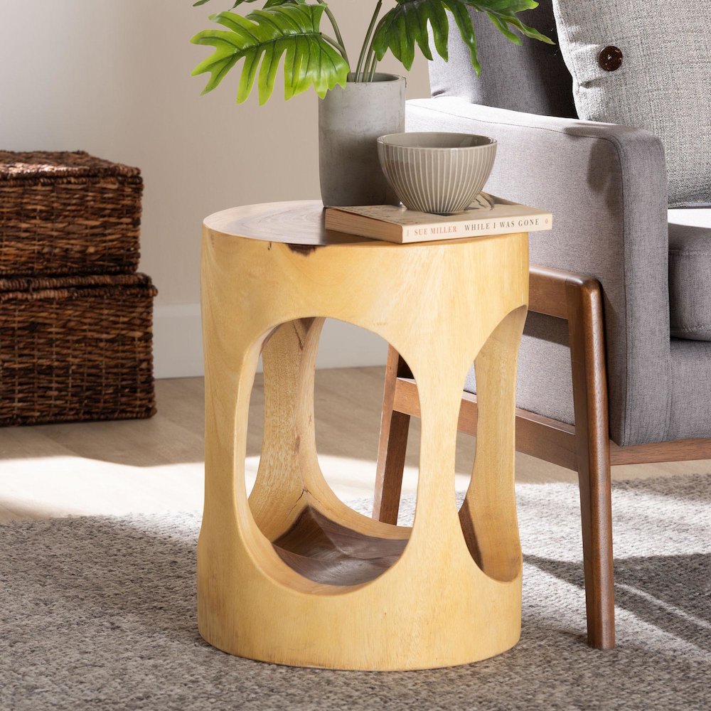 Kaseko Hand-carved Suar Wood Side Table - Sculptural Accent Table