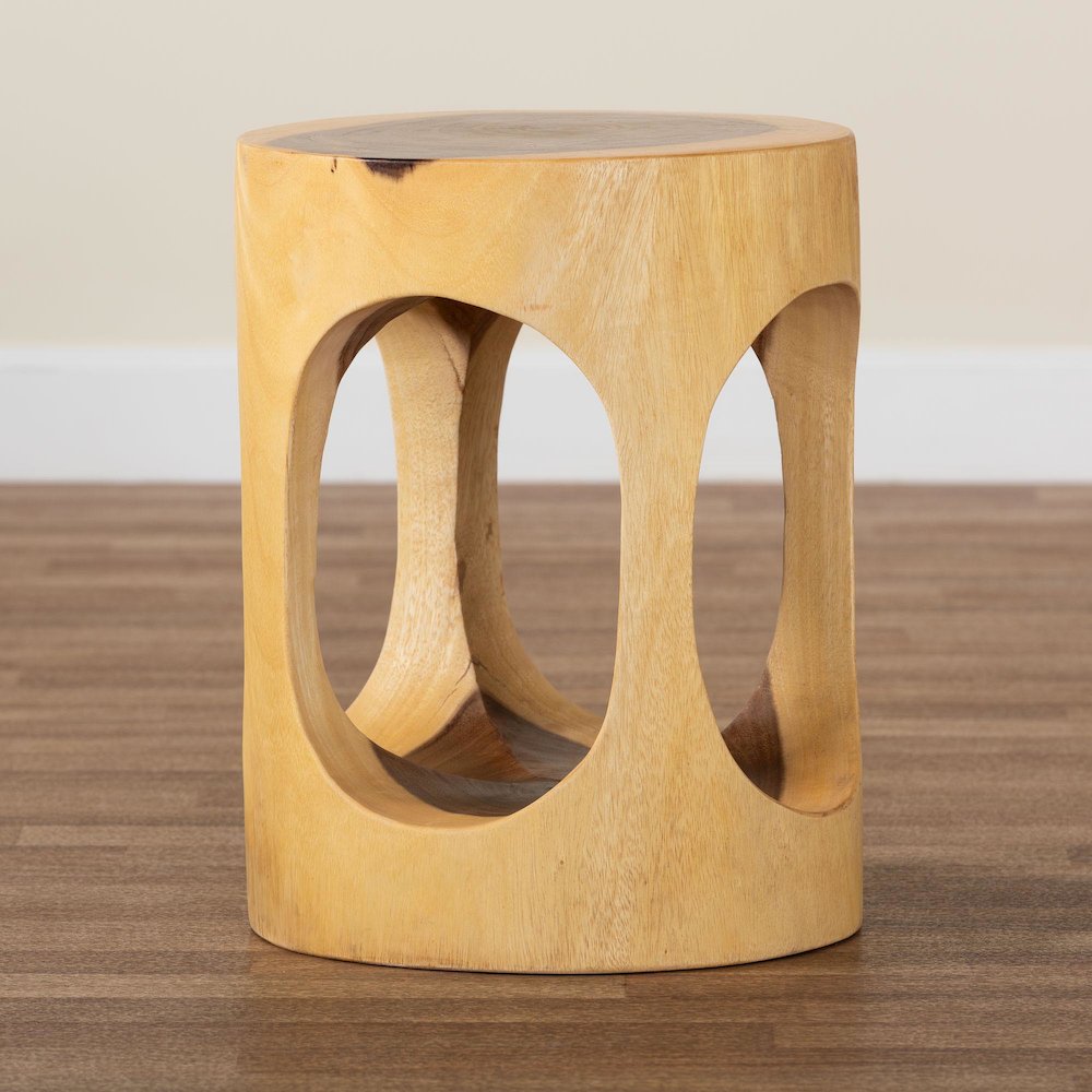 Kaseko Hand-carved Suar Wood Side Table - Sculptural Accent Table