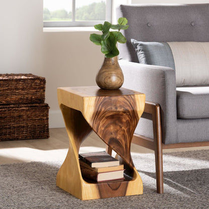 Rapha Hand-carved Suar Wood Side Table