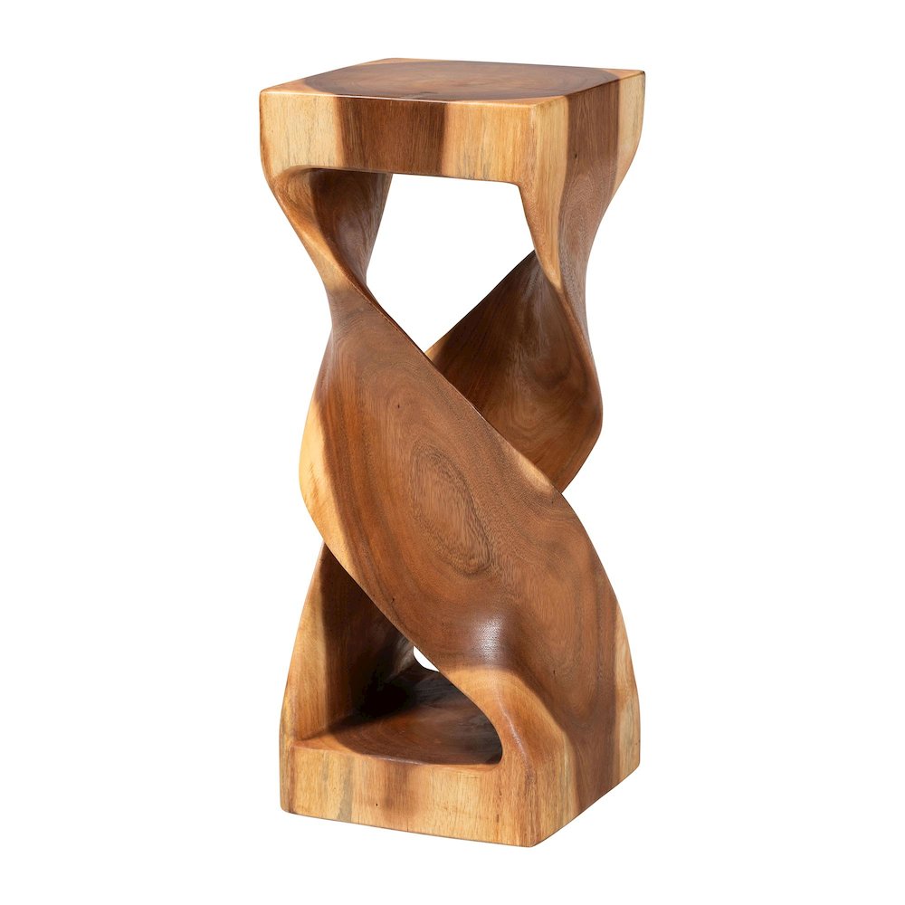 Rapha Suar Wood Accent Table - Hand-Carved Sculptural Pedestal Stand