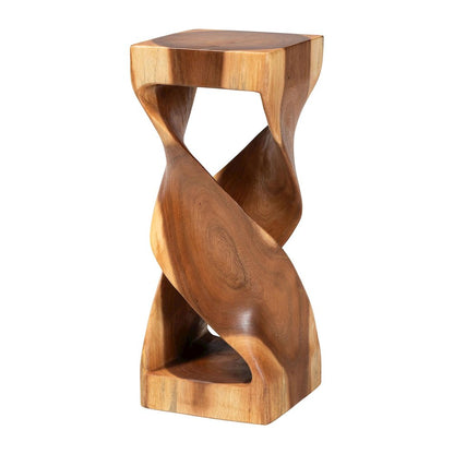 Rapha Suar Wood Accent Table - Hand-Carved Sculptural Pedestal Stand