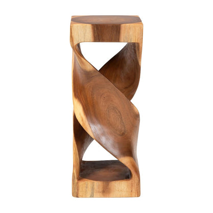 Rapha Suar Wood Accent Table - Hand-Carved Sculptural Pedestal Stand
